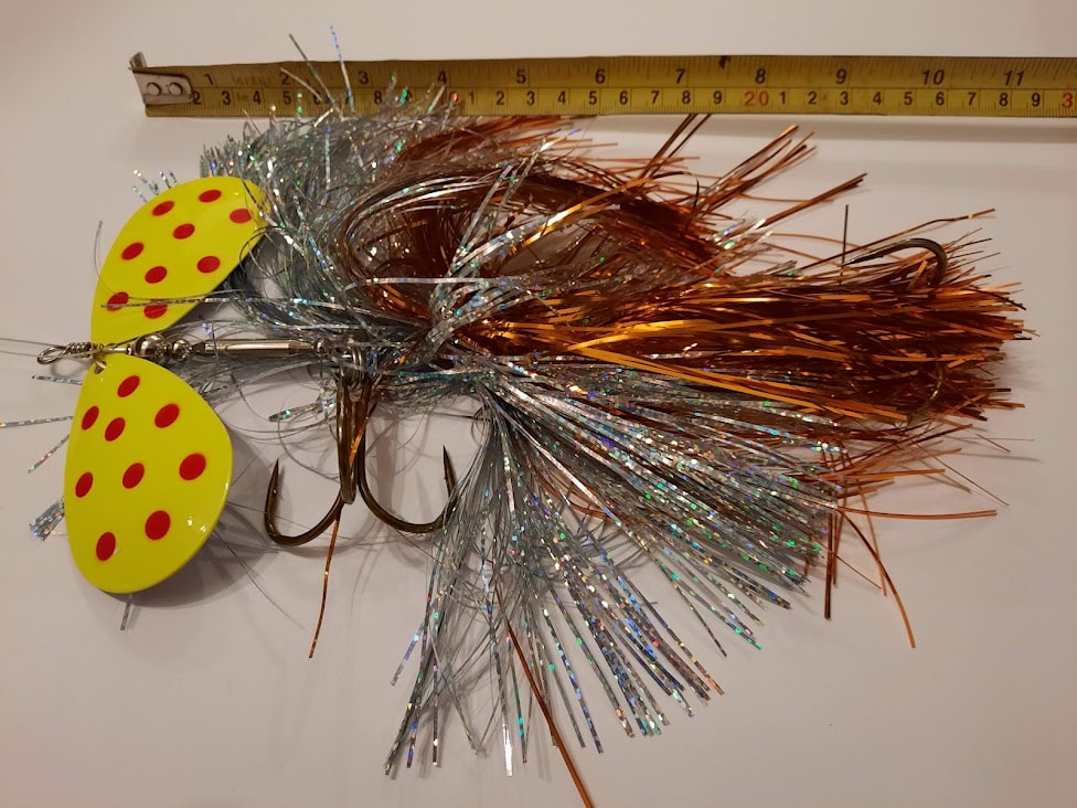 Chubby Musky Bucktail (Flo Orange / White) Muskie Pike Double 9 Inline  Spinner Musky Lures Baits Tackle